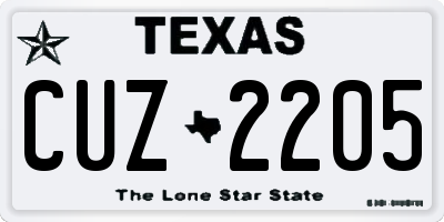 TX license plate CUZ2205