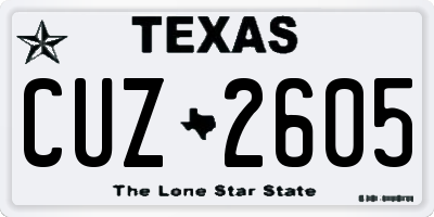 TX license plate CUZ2605