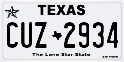 TX license plate CUZ2934