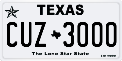 TX license plate CUZ3000