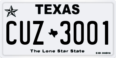 TX license plate CUZ3001