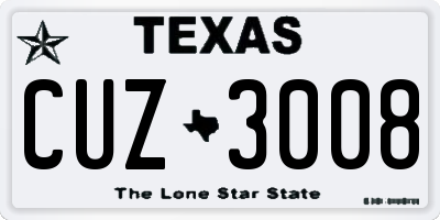 TX license plate CUZ3008