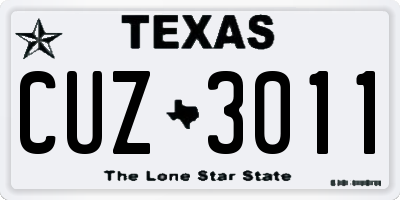 TX license plate CUZ3011