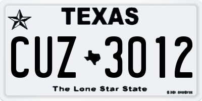 TX license plate CUZ3012
