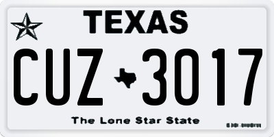 TX license plate CUZ3017