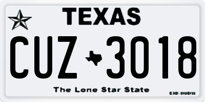 TX license plate CUZ3018