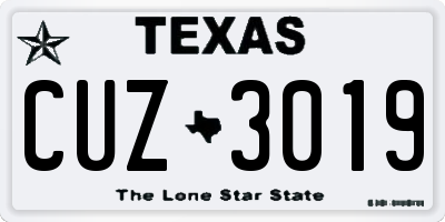 TX license plate CUZ3019