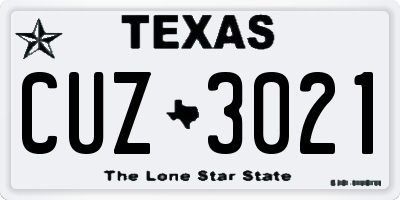 TX license plate CUZ3021