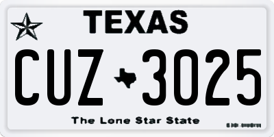 TX license plate CUZ3025