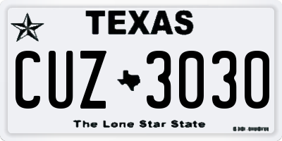 TX license plate CUZ3030