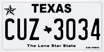 TX license plate CUZ3034