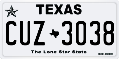 TX license plate CUZ3038