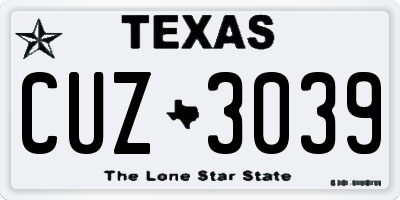 TX license plate CUZ3039