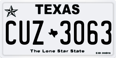 TX license plate CUZ3063
