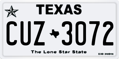 TX license plate CUZ3072