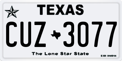TX license plate CUZ3077