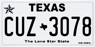 TX license plate CUZ3078