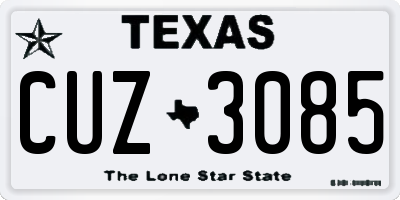TX license plate CUZ3085