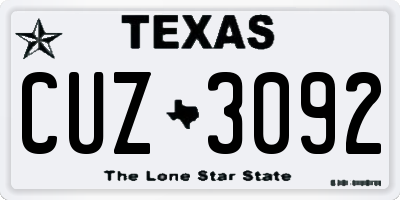 TX license plate CUZ3092