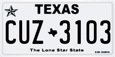 TX license plate CUZ3103