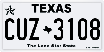 TX license plate CUZ3108