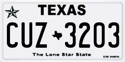 TX license plate CUZ3203