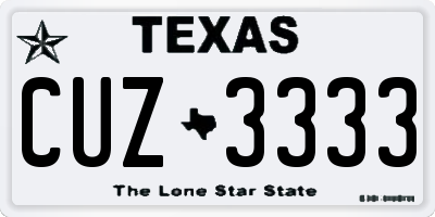 TX license plate CUZ3333