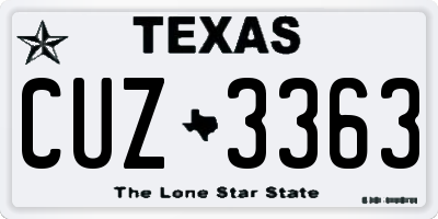 TX license plate CUZ3363