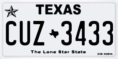 TX license plate CUZ3433