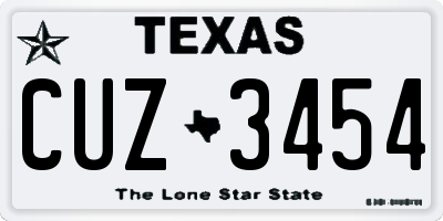TX license plate CUZ3454