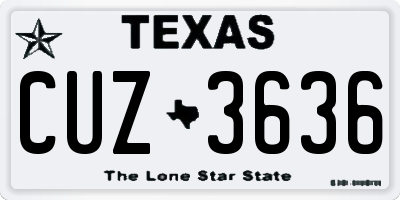 TX license plate CUZ3636