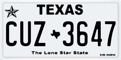TX license plate CUZ3647