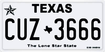 TX license plate CUZ3666