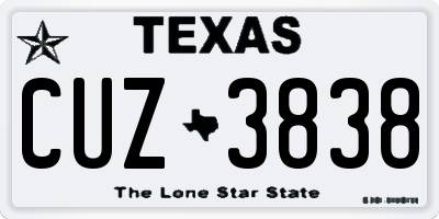 TX license plate CUZ3838