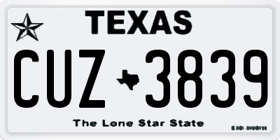 TX license plate CUZ3839
