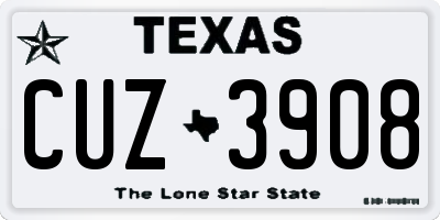 TX license plate CUZ3908