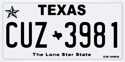 TX license plate CUZ3981