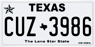 TX license plate CUZ3986