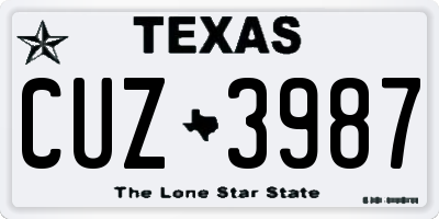 TX license plate CUZ3987