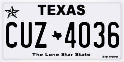 TX license plate CUZ4036