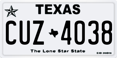 TX license plate CUZ4038