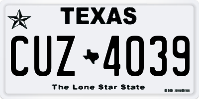 TX license plate CUZ4039