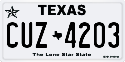TX license plate CUZ4203