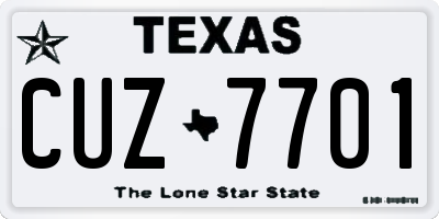 TX license plate CUZ7701