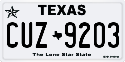 TX license plate CUZ9203