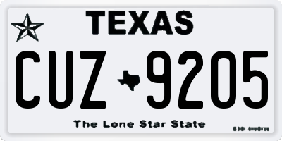TX license plate CUZ9205