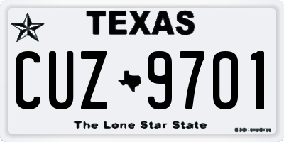 TX license plate CUZ9701