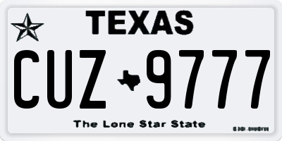 TX license plate CUZ9777