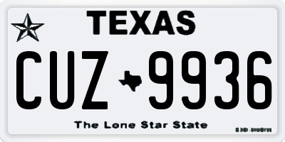 TX license plate CUZ9936