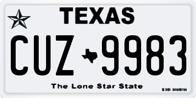 TX license plate CUZ9983